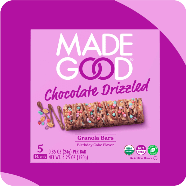 MadeGood Granola Bars, Chocolate Drizzle Birthday Day Cake, 0.85 oz, 5 Ct