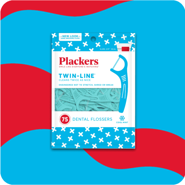 Plackers Twin-Line Dental Flossers, Cool Mint Flavor, 75 Count